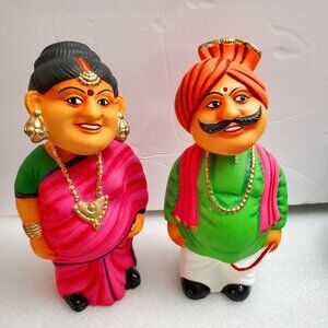 Thatha-Bamma PairHead nodding Bobble head Couple Budda Buddi Pair 7.5" H